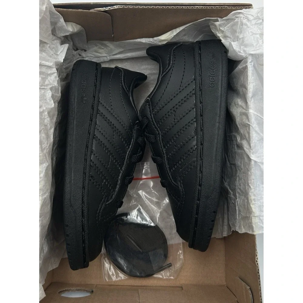 Adidas Originals Toddler Boy's Slip-on Shoes Size 9 Solid Black Casual Style